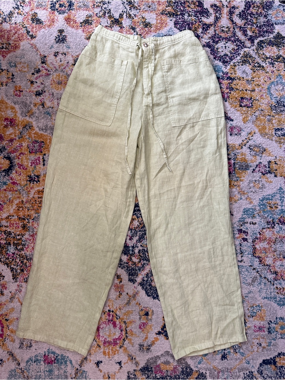 Vintage TSD Two Star Dog 100% Linen Drawstring Wide Leg Pants Sage Green M